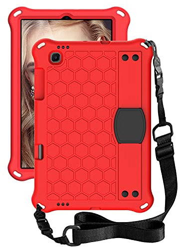 Chstls Funda para Galaxy Tab S6 Lite Anti-caída Proteccion Cubrir con Portalápiz + Hombro Correa + Mano Correa para Samsung Galaxy Tab S6 Lite 10.4 Pulgadas 2024/2022/2020 - Rojo+Negro
