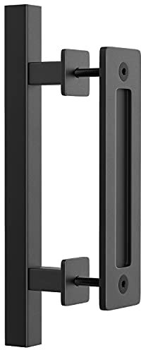 WINSOON 30CM Tirador de Puerta de Corredera Negra de Manillas Puertas Interior Corrediza del Granero Juego de Manijas para Puerta de Garaje