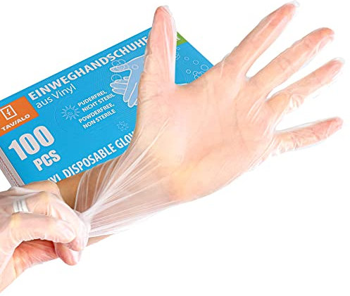TAVIALO Einweghandschuhe Vinyl – 100 Stück, puderfrei & latexfrei, Größe M/8 & L/9, reißfest & allergiefreundlich, ideal für Haushalt, Medizin & Lebensmittelverarbeitung