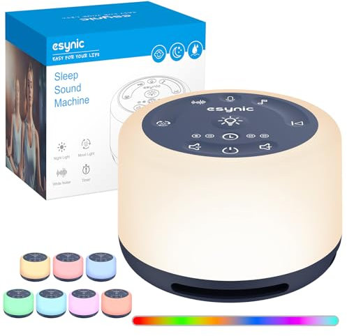 eSynic Upgraded Version White Noise Machine for Baby Rechargeable Sleep Sound Machine Support 7 Night Lights/30 Sounds/Recording Function/Backlit Buttons/Bluetooth/for Deep Restful Sleep
