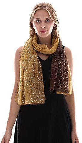 KAVINGKALY Damen Mode Pailletten Schal Silberfarbener Farbverlauf Leichter und Bequemer Schal (Gold und Braun)