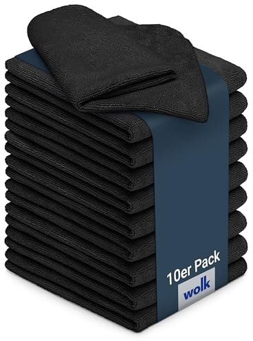 wolk Mikrofasertücher - 10 Stück - Größe: 40 x 40 cm - Farbe: schwarz - Material: Polyester/Polyamid - Lappen, Reinigungstücher, Putztücher - Bad, Kuche, Gastronomie