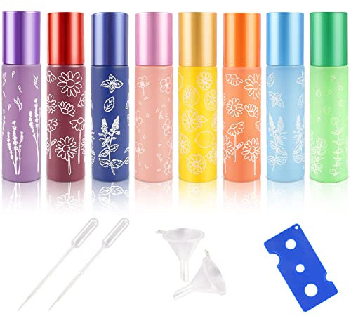 Hainue 8 Stück 10 ml Roll On Flasche Leer Glasflaschen für ätherisches öl, Makronen Ätherische Öle Roller Flaschen mit Edelstahl Roller Bällen für Ätherisches Öl Parfüms Lippenbalsam