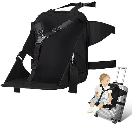 Bekasa Koffersitz für Kleinkinder 12.5 x 12.5 x 12.5zoll, Hohe Stabilität Gepäck Mit Kindersitz Gepäcksitz Auf Koffer für Kleinkinder Jungen Mädchen Nylongewebe Schwarz
