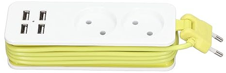 Protector contra Sobretensiones Regleta de Alimentación 1200W 10A Regleta de Alimentación 2 Tomas Redondas 4 Puertos USB Toma de Corriente Toma de Corriente Toma de (Blanco verde)