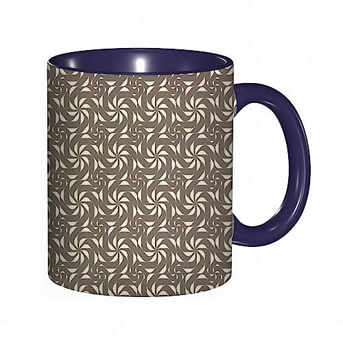 RFSHOP Tazza da caffè vintage astratta forme geometriche come mulino a vento ispirato modello illustrazione tortora crema stampa tazza da tè in ceramica con manico per casa ufficio Natale compleanno
