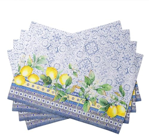 Maison d' Hermine Placemats Set of 4 Reusable 100% Cotton (33 CM x 48 CM) | Cloth Place Mats Washable Table Mats for Kitchen Dining Party Wedding Hotel Home Restaurant Spring Summer - Citrus