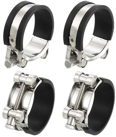 sourcing map 4Pcs T-Bolt Hose Clamp Working Range 52-55mm Rubber Cushioned Intake Intercooler Clamps Adjustable Tube Clamps for Tubes Pipes