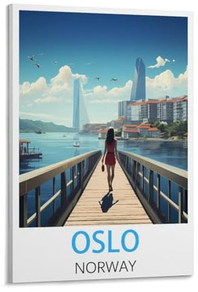 Oslo-Norwegen-Vintage-Reiseposter, 30 x 45 cm, Leinwand-Kunst-Poster und Wandkunst, Bilddruck, Schlafzimmer-Dekor