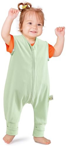 NesriToy Baby Schlafsack mit Füßen Sommer 0.5 Tog Oeko-TEX Schlafsack Kinder 100% Baumwolle (Mintfarben, 80cm/Baby Höhe 90-100cm)
