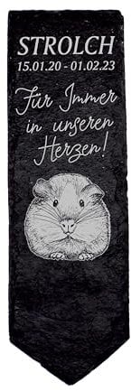Dekolando Meerschweinchen Grabstecker Tiergrabstein Schiefer Gedenktafel mit Gravur Wunschname Datum personalisiert Grab Deko 8 x 22 x 0,5 cm