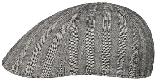 Lipodo Baumwoll Leinen Flatcap Elegante Schirmmütze Sommerliche Streifenoptik Atmungsaktive Mütze Herren Frühjahr Sommer schwarz M (57-58 cm)