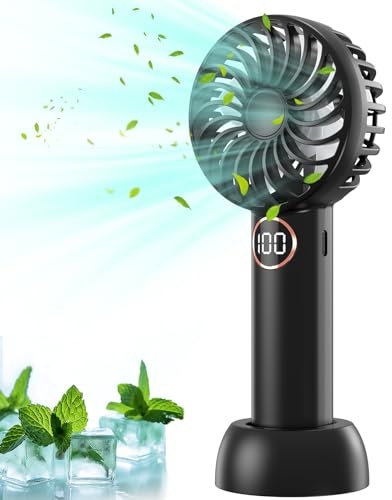 Handheld Fan, Usb-C Rechargeable Mini Portable Fan, Five-Speed Adjustable Wind Speed, 4000 mAh Battery,Energy-saving Brushless Motor Desktop Fans LED Display for Home Office Bedroom Outdoor Travel