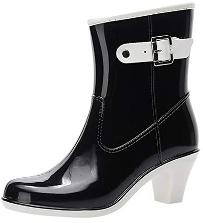 Stivali di gomma da donna, da pioggia, corti, in gomma, da lavoro, con tacco a blocco, in gomma, da giardino, da giardino, impermeabili, Nero , 38/L