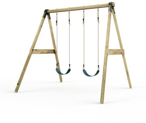 Rebo Glide Wooden Double Swing Set with Two Swing Seats – Tulip (Dark Blue Belt Swings) | OutdoorToys | Kids Outdoor Wooden Play Equipment for Gardens, Frame & Accessories Included