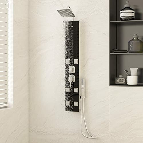 Xichuzi Duschpaneel, Duschsäule, Regendusche, Duscharmatur Regendusche, Duschsystem, Dusche Armaturen, Regenwasserdusche, Glas 18x45,5x130 cm Schwarz
