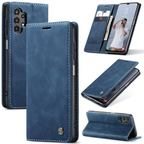 Samokor Handyhülle für Samsung Galaxy A13 5G/4G Magnet Leder Klapphülle | Premium Leder,Klappbar,Flip Case,Schutzhülle,Tasche,Kartenfach,Standfunktion,Stoßfest,Hülle für Samsung Galaxy A13,Blau