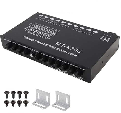 DriSentri 7-Band Car Audio Graphic Equalizer, 7 Band EQ Frequency Adjustable Car Audio Equalizer Support Front/Rear Stereo and Dual Subwoofer Outputs