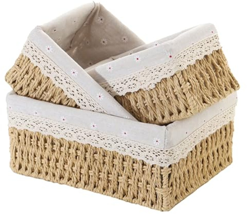 KiKiHong Set di 3 cestini in vimini per cameretta dei bambini, bagno e camera da letto, ideale per giocattoli, calzini, trucchi e articoli per la casa (Giallo)