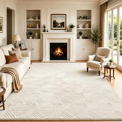 Capslpad Teppich Wohnzimmer 200x300cm, Großer Kurzflor Waschbarer, Creme | Teppiche 3D Effekt Flauschige Rutschfest Carpet für Kinderzimmer Esszimmer Küchen Schlafzimmer