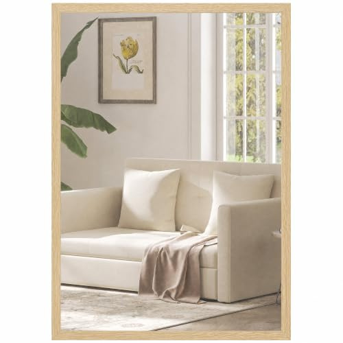 HOMCOM Decorative Rectangular Wall Mirror Wall-Mounted 70 x 50 cm Natural | Bathroom Mirror, Living Room, Bedroom, Hallway
