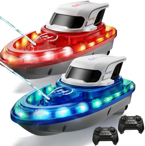 Syma Bateau Télécommandé 2 Pack pour Enfants 8-12 Ans, Bateaux RC de Course avec LED et Jet d'eau, 40 Minutes de Jeu au Total (20 Min par Bateau), Jouet de Piscine et Lac, Cadeau Garçons Filles