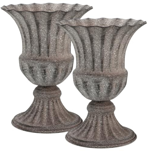 Didiseaon Urn Planter Graveyard Flower Pot: Decorative Graveyard Vase Iron Urn Planter Iron Flower Vase For Cemeteries and Memorial Decorations Dark Grey, 2 PCS
