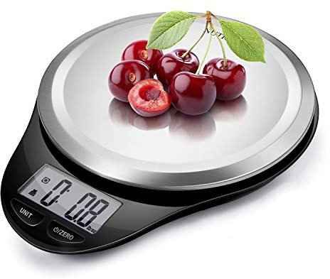 CAMRY Bilancia Cucina Digitale Bilancia da Cucina Elettronica per alimenti Ampio display LCD Interruttore a pulsante in acciaio inossidabile Precisione 2g Capacità 5kg/11lb (Nero)