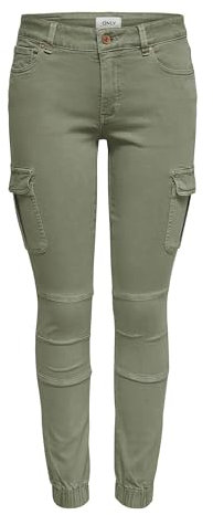 ONLY Cargo Jeans Hose | Stretch Denim Jogger Pants | Slim Mid Waist Karottenhose ONLMISSOURI, Farben:Grün, Größe:42W / 32L, Z-Länge:L32