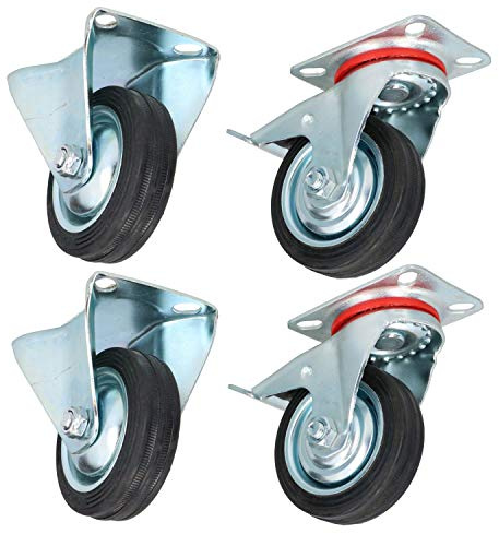 3” 75mm Fixed + Swivel Castors with Brakes Wheels Trolley Furniture 4 Pack