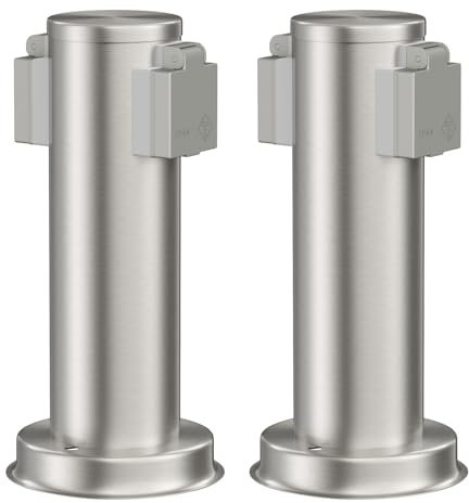 ledscom.de Garden Power Socket Column PORU For Outdoor, Double, Stainless Steel, Round, 27cm, 2 Pcs