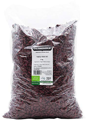 Oltresole, Haricots rouges biologiques 5 Kg, Légumineuses séchées biologiques de culture contrôlée, riches en protéines, idéales pour les régimes hypocaloriques, végétaliens et végétariens