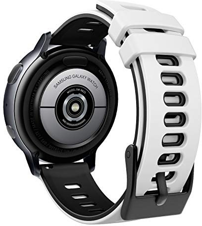 Moko Armband Kompatibel mit Garmin Forerunner 245/Galaxy Watch 3 41mm/Galaxy Watch 42mm/Active/Active 2, Weich Silikon Einstellbar Uhrenarmband Sport Ersatzband Armbänder, Weiß & Schwarz