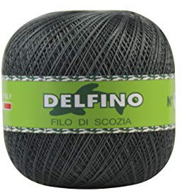 DELFINO Filato Cotone per Uncinetto 100g - Disponibile in più Colori e Spessori - Gomitolo Colore Grigio Scuro (302) - Spessore Numero 8 - da Ricamo 100% Filo di Scozia - 100% Made in Italy