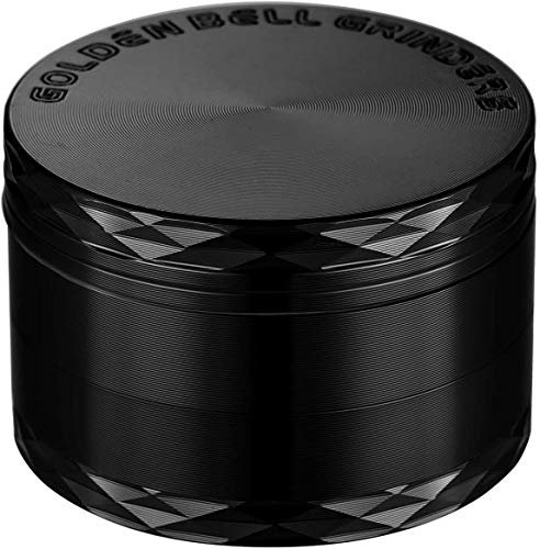 LIHAO 2”(5cm) Grinder Moulin à Herbes Épices en Zinc Alliage en 4 pièces avec Décorations en Forme de Losanges - Noir