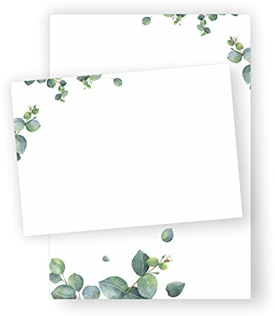 zartbesaitet Eukalyptus Briefpapier DIN A5 - 20 Blatt und 10 Umschläge, Weiß, Schreibpapier-Set, Stationery, FSC-zertifiziert, bedruckbar, 4/0 farbig
