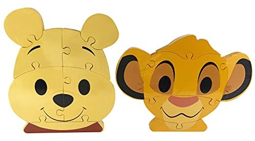 Disney Wooden Toys 2-Pack Character Head Puzzle, Winnie the Pooh and Simba, Amazon Exclusive, by Just Play