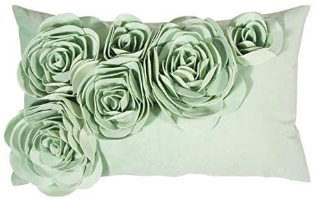 PAD - Floral - Kissenhülle - Samt Kissen - Zierkissen - Kissenhülle - Blütenapplikationen - 30 x 50 - Light Mint Grün