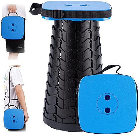 Hesanzol Tragbarer Klapphocker, Mini Teleskophocker Faltbar Campinghocker für Outdoor Camping Reisen Picknick Garten Grillen Fischen Wandern, Belastung 400 lb (Blue)