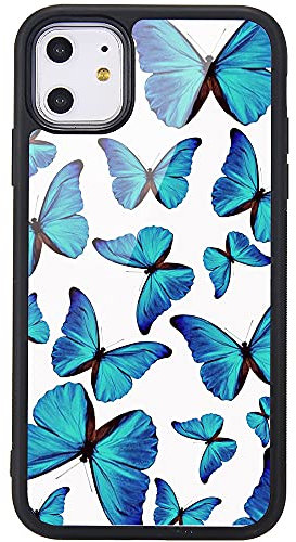 MAYCARI Cute Blue Butterfly Phone Case for iPhone 11, Hard Back Case with Soft TPU Bumper for Girls Children Women Protective Phone Case for iPhone 11