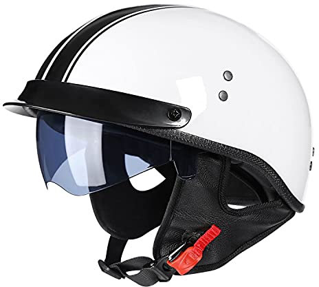 LPXPLP Halbschalenhelm Mit ECE Zulassung Brain-Cap Jet-Helm Roller Scooter Retro Half Mit Built-in Visier für Cruiser Chopper Biker Moped DOT/ECE-Zulassung D,L=59-60CM