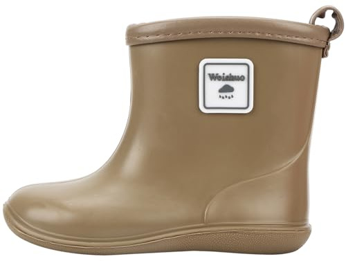 Weishuo Gummistiefel Kinder Wasserdichte Stiefel Regenschuhe für Kleinkinder Jungen Mädchen 1-8 Jahre, Herstellergröße 15, EU-Größe 23, Kamel