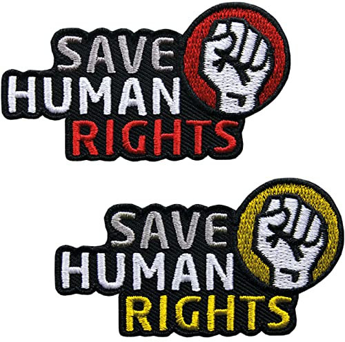 2er-Set, Save Human Rights Patch 72 x 42 mm/Aufnäher, Aufbügler/Schutz Menschenrechte Mensch Freiheit Gleichheit Recht Asyl Arbeit Ethik Bürger Sozial Staat Gewerkschaft Politik (Set)
