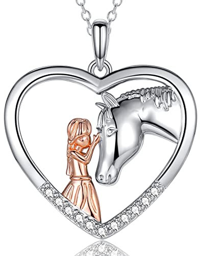 USEEDOVIA Pferde Mädchen Geschenk Herz Kette Halskette Damen 925 Weißgold | Silberkette Mädchen Kette Silber Schmuck Geschenk für Frauen Ostern Geburtstag Mit Geschenkbox