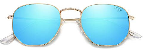 SOJOS Mode Polygon Sonnenbrille Damen Herren Verspiegelte Polarisiert Linse Leichte Unisex Brille SJ1072 mit Gold Rahmen