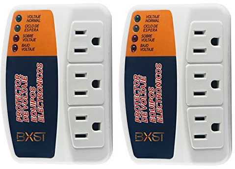 BXST Three Outlet Home Voltage Protector Protects Against High and Low Voltage Surge for Fridge/TV/PC 120V 1800W (2 Pack)