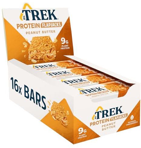 JB's Trek High Protein Flapjack Peanut Butter - Gluten Free - Plant Based - Vegan Snack - 50g x 16 bars