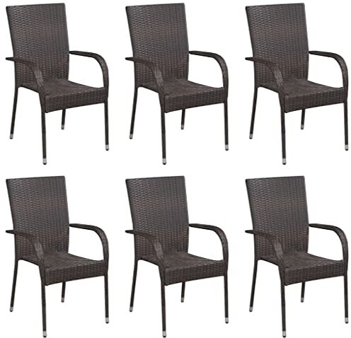 Hommdiy Gartenstuhl 6er Set Poly Rattan Stapellstuhl Gartensessel Armlehnstuhl Balkonstuhl Hochlehner