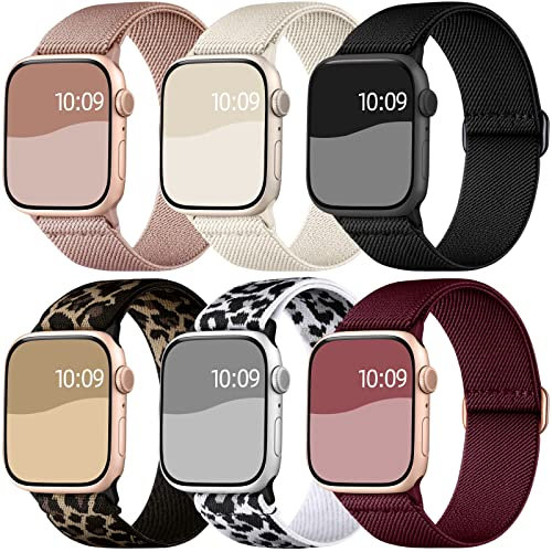 Charlam 6 pack Elastisch Loop Armband Kompatibel mit Apple Watch Armband 44mm 42mm 45mm 46mm 49mm für Damen Herren, Verstellbares Stoff Sport Nylon Ersatz Band für iWatch SE Series 10 9 8 7 6 5 4 3