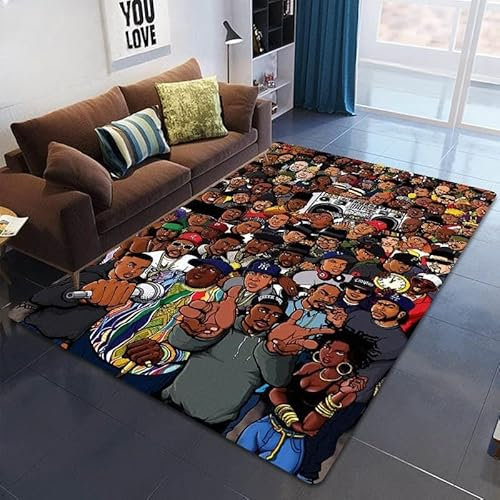 YZGAH Großer Hip-Hop Bedruckter Teppich Kinder Spielzimmer Wohnzimmer Schlafzimmer Schöner Rutschfester Teppich Fotografie Requisiten Geburtstagsgeschenk I7278 90X150Cm